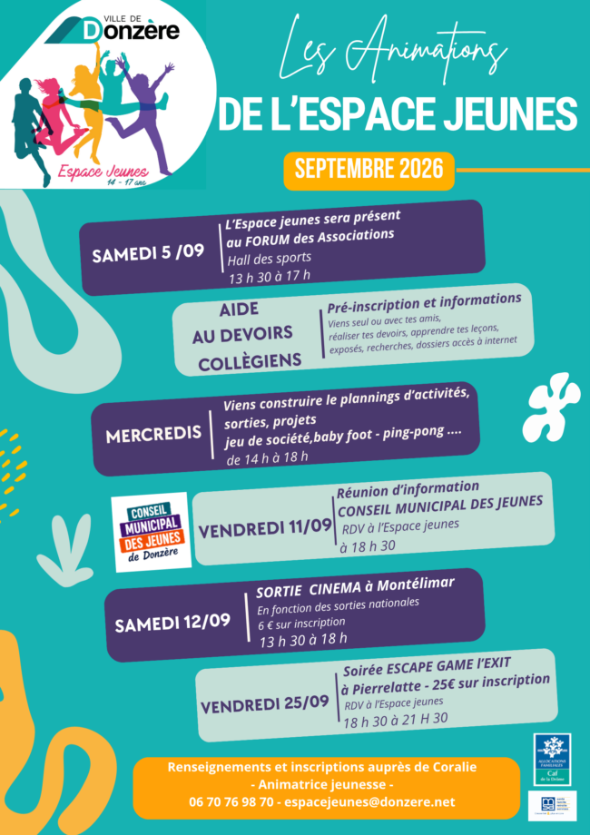 Le programme de septembre à l'Espace Jeunes