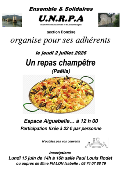 Repas champêtre de l'UNRPA : rendez-vous le 2 juillet