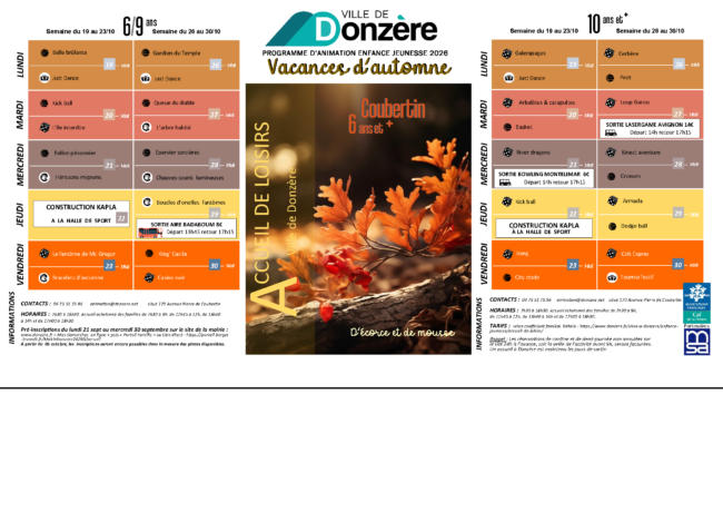 Programme vacances d'octobre +6ans