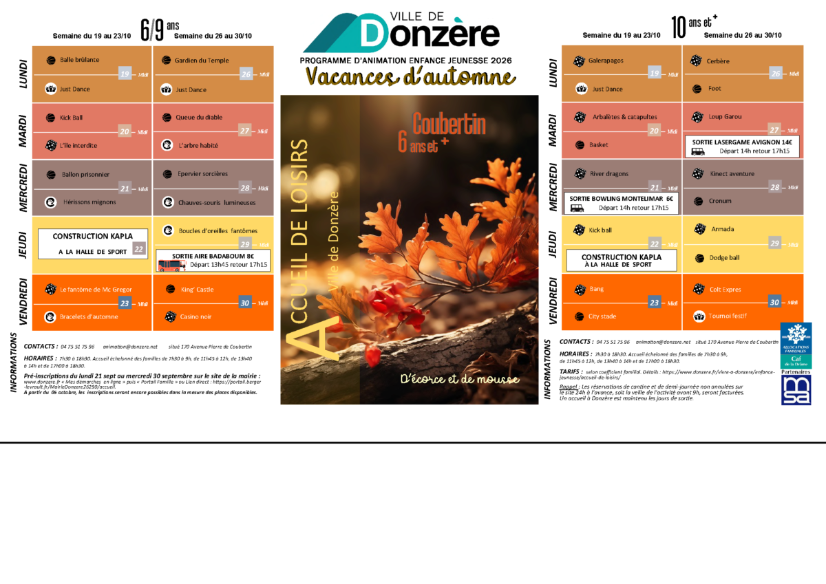 Programme vacances d'octobre +6ans