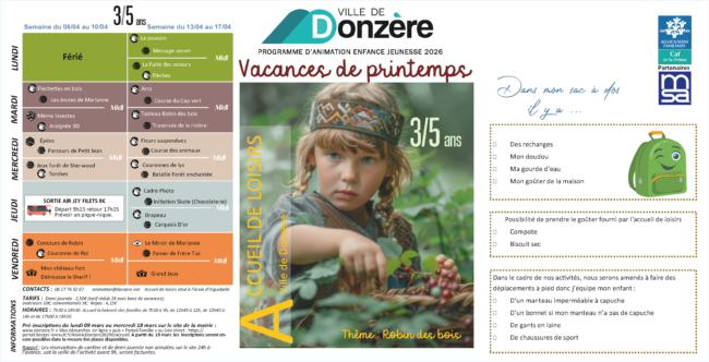 Programme des vacances de Printemps 3/5 ans