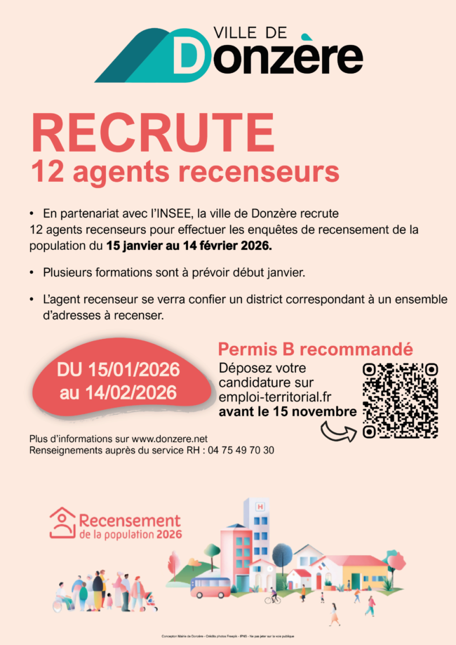 La Ville de Donzère recrute 12 agents recenseurs !