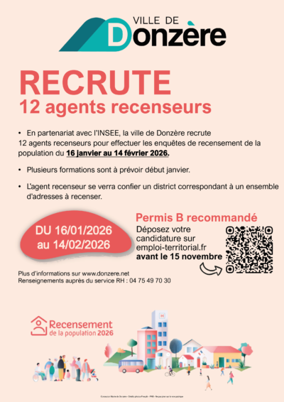 La Ville de Donzère recrute 12 agents recenseurs !